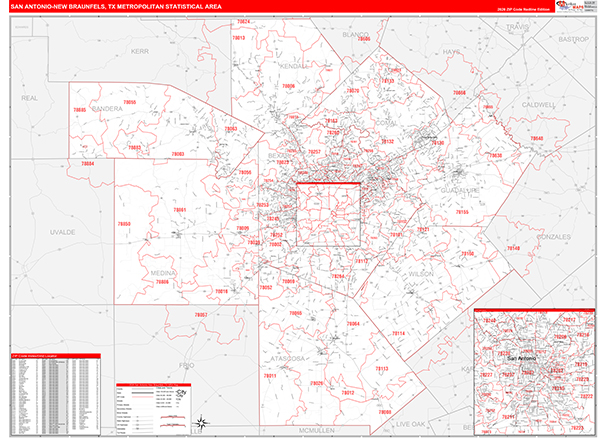 San Antonio-New Braunfels Metro Area Wall Map